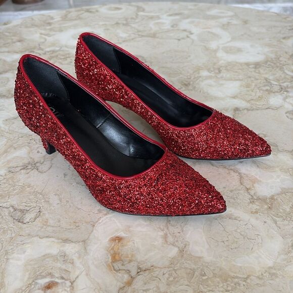 ISLO Isabella Loruso Red Sequinned Evening Pumps Heels - Picture 2 of 13